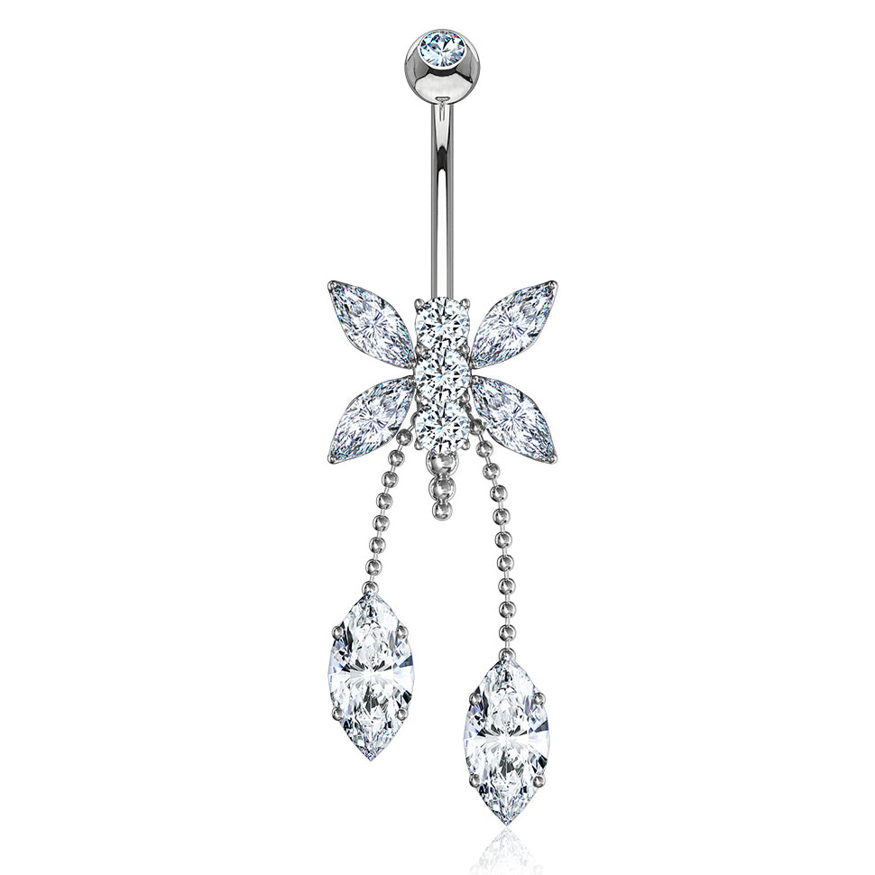 Dragonfly Belly Chandelier in 14K White Gold - Dangling Belly Ring. Navel Rings Australia.
