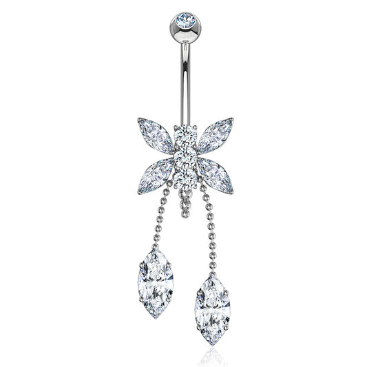 Dragonfly Belly Chandelier in 14K White Gold - Dangling Belly Ring. Navel Rings Australia.