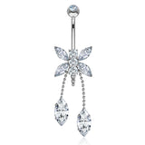 Dragonfly Belly Chandelier in 14K White Gold - Dangling Belly Ring. Navel Rings Australia.
