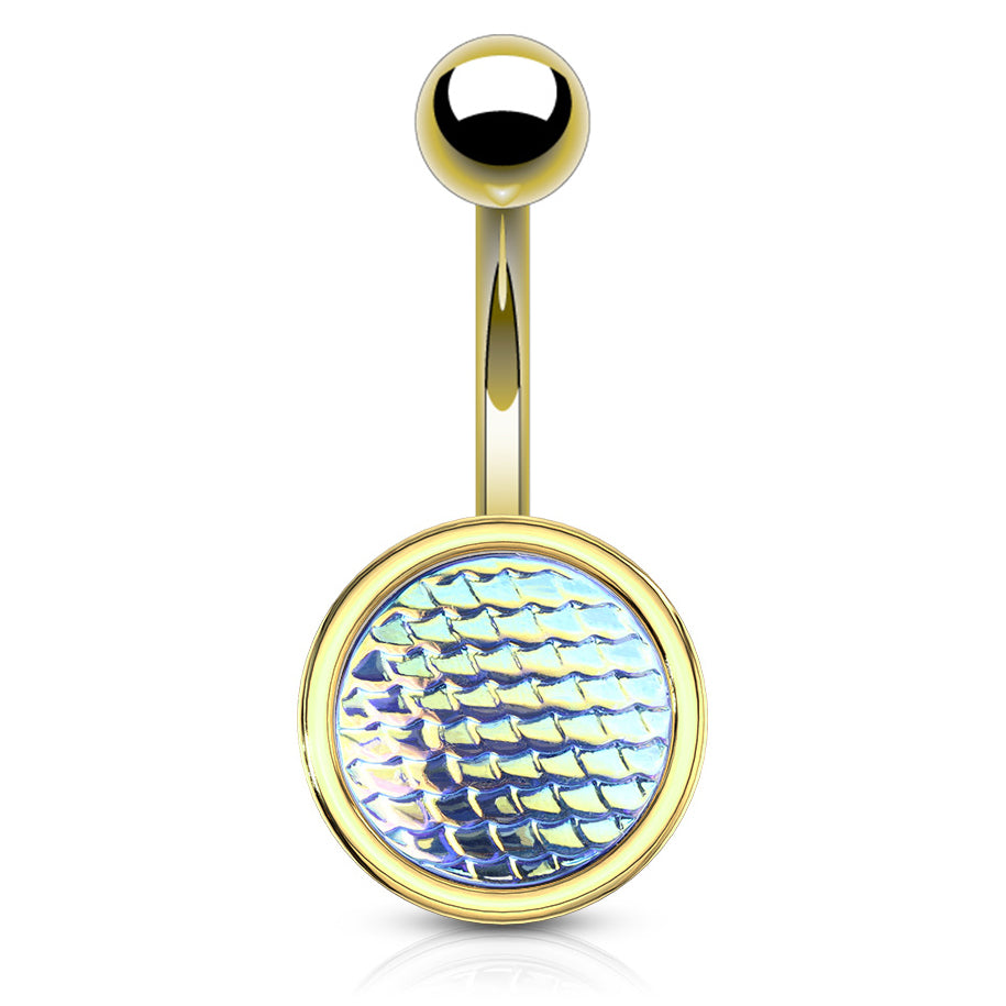 Holographic Dragon Scale Navel Rings with Gold Plating - Basic Curved Barbell. Navel Rings Australia.