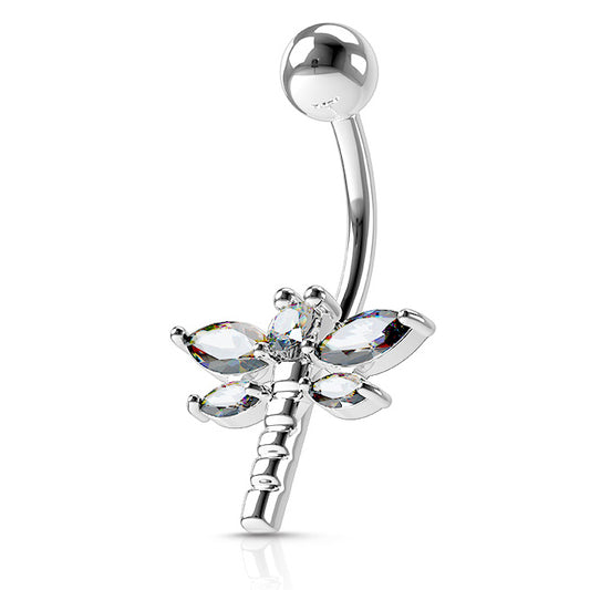 The Classic Dragon Fly Belly Ring - Fixed (non-dangle) Belly Bar. Navel Rings Australia.