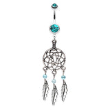 Lakota Dream Catcher Navel Ring - Dangling Belly Ring. Navel Rings Australia.
