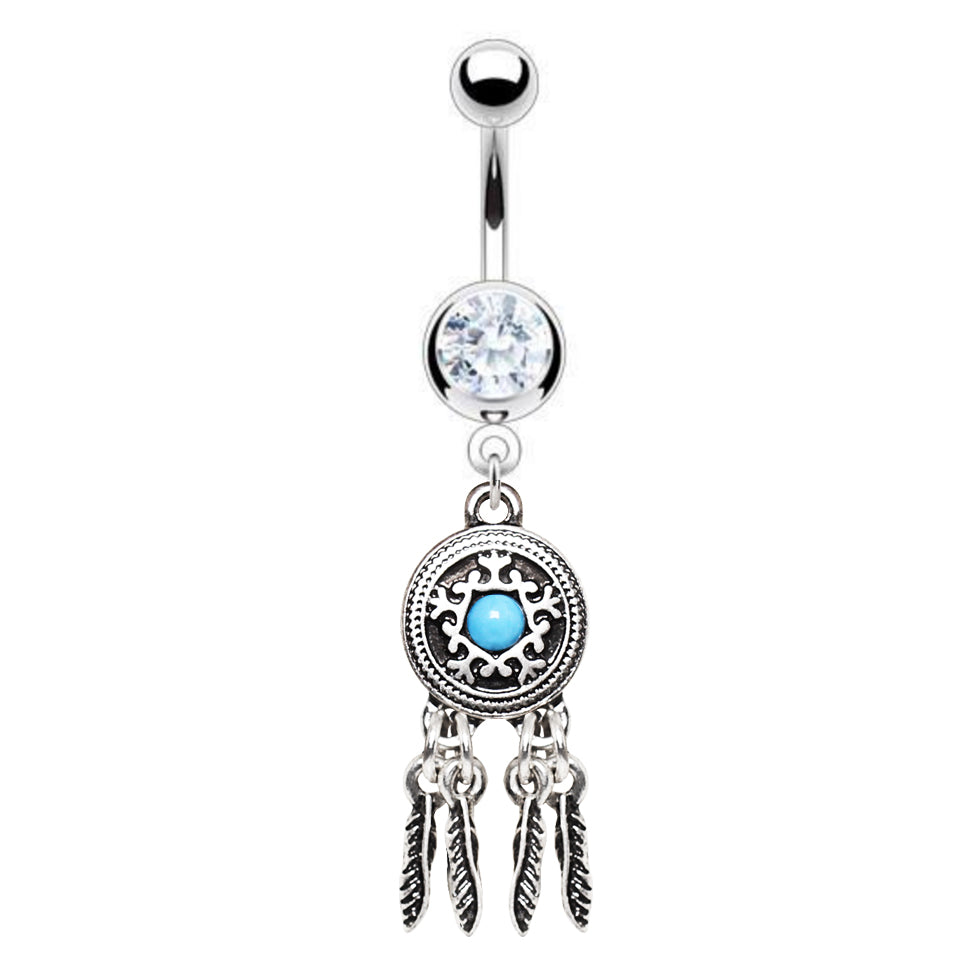 Ranju Turquoise Dream Catcher Belly Rings - Dangling Belly Ring. Navel Rings Australia.