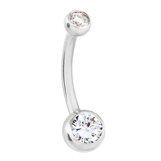 Classique Duo REAL Diamond Belly Ring in 14K White Gold - Basic Curved Barbell. Navel Rings Australia.