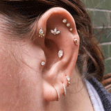 Four Ball Trinity Earring by Maria Tash in 14K White Gold. Flat Stud.