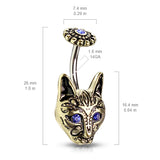 Egypts Bastet Cat Belly Bar in Gold - Fixed (non-dangle) Belly Bar. Navel Rings Australia.