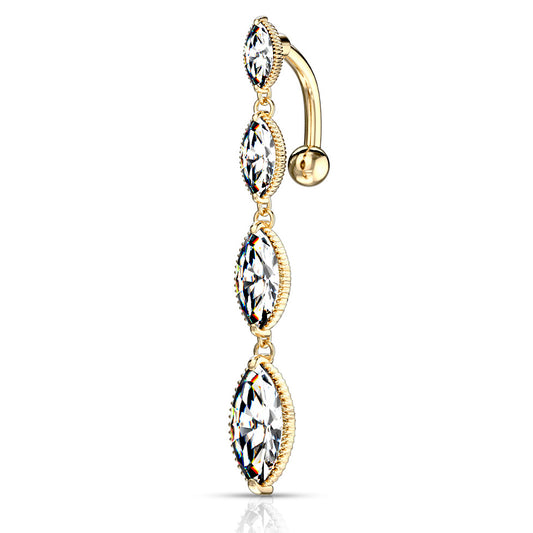 Xiomara Reverse Belly Bar with Gold Plating - Reverse Top Down Belly Ring. Navel Rings Australia.