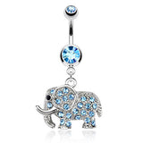Gem Encrusted Elephant Belly Bar - Dangling Belly Ring. Navel Rings Australia.