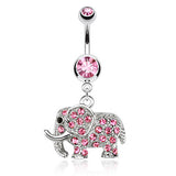 Gem Encrusted Elephant Belly Bar - Dangling Belly Ring. Navel Rings Australia.