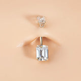 14K White Gold Emerald Cut Belly Rings - Basic Curved Barbell. Navel Rings Australia.
