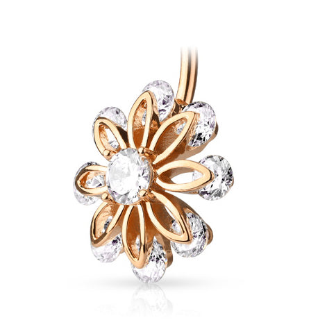 Bizee Floweret Belly Ring with Rose Gold Plating - Fixed (non-dangle) Belly Bar. Navel Rings Australia.