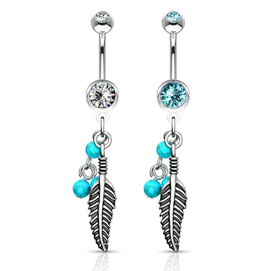 Dream Catcher Feather Belly Ring - Dangling Belly Ring. Navel Rings Australia.