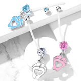 Jewelled Pitter Patter Pregnancy Belly Bar - Maternity Belly Ring. Navel Rings Australia.