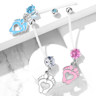 Jewelled Pitter Patter Pregnancy Belly Bar - Maternity Belly Ring. Navel Rings Australia.