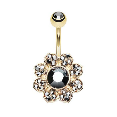 Gold Avens Flower Belly Bar - Fixed (non-dangle) Belly Bar. Navel Rings Australia.