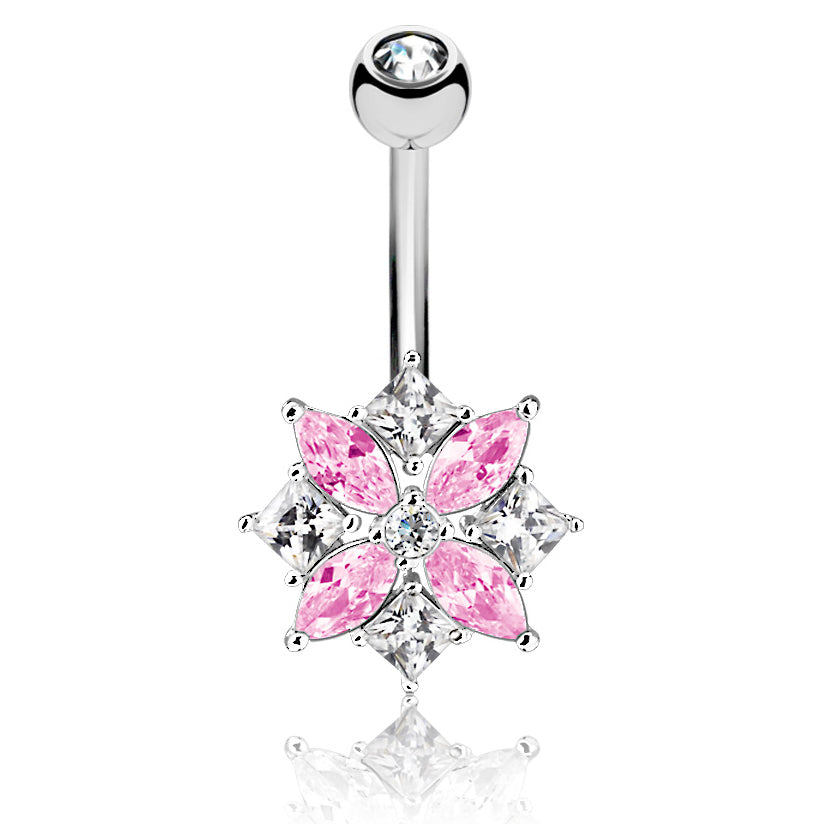 Lozzies' Floral Belly Bar - Fixed (non-dangle) Belly Bar. Navel Rings Australia.