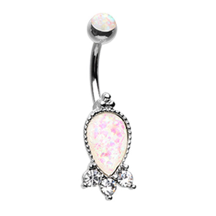 Trinity Crown Opal Belly Ring - Fixed (non-dangle) Belly Bar. Navel Rings Australia.