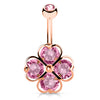 Pink Clover Navel Bar with Rose Gold Plating