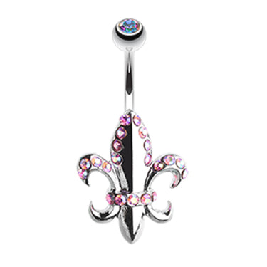 French Fleur De Lis Belly Ring - Fixed (non-dangle) Belly Bar. Navel Rings Australia.