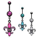 Blackline Fleur De Lis Belly Button Bar - Dangling Belly Ring. Navel Rings Australia.
