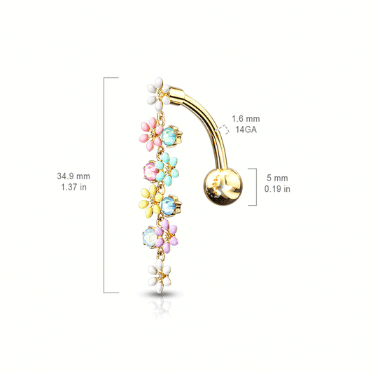 Floral Boutonnière Reverse Belly Ring with Gold Plating
