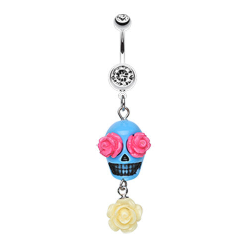 Floral Colour Lust Sugar Skull Belly Dangle - Dangling Belly Ring. Navel Rings Australia.
