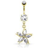 Antoinetta Daisy Petal Belly Ring with Gold Plating - Dangling Belly Ring. Navel Rings Australia.