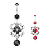 Midnight Bloom Belly Dangle - Dangling Belly Ring. Navel Rings Australia.