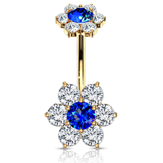 Internally Threaded Joyería Flower Belly Ring in Gold - Split Spinal Belly Bar. Navel Rings Australia.