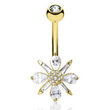 Wild Baguette Bloom Belly Bar with Gold Plating - Fixed (non-dangle) Belly Bar. Navel Rings Australia.
