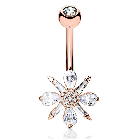 Wild Baguette Bloom Belly Bar with Rose Gold Plating - Fixed (non-dangle) Belly Bar. Navel Rings Australia.