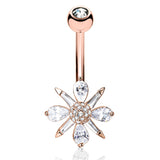 Wild Baguette Bloom Belly Bar with Rose Gold Plating - Fixed (non-dangle) Belly Bar. Navel Rings Australia.