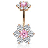 Internally Threaded Joyería Flower Belly Ring with Rose Gold Plating