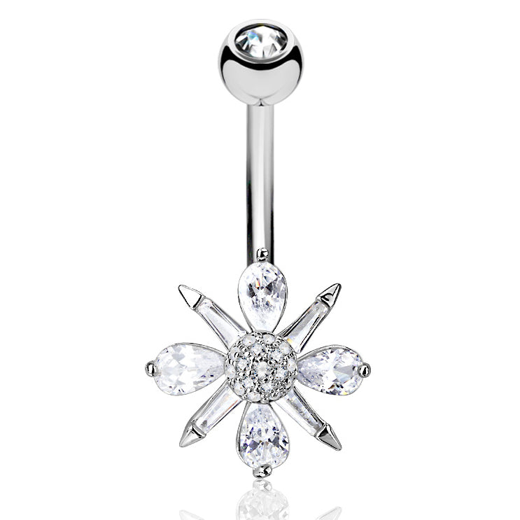 Wild Baguette Bloom Belly Bar - Fixed (non-dangle) Belly Bar. Navel Rings Australia.