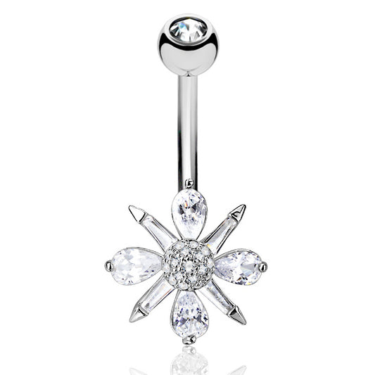 Wild Baguette Bloom Belly Bar - Fixed (non-dangle) Belly Bar. Navel Rings Australia.