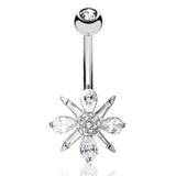 Wild Baguette Bloom Belly Bar - Fixed (non-dangle) Belly Bar. Navel Rings Australia.