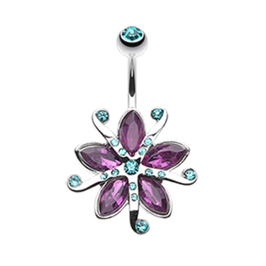 Lily Bloom Navel Ring - Fixed (non-dangle) Belly Bar. Navel Rings Australia.