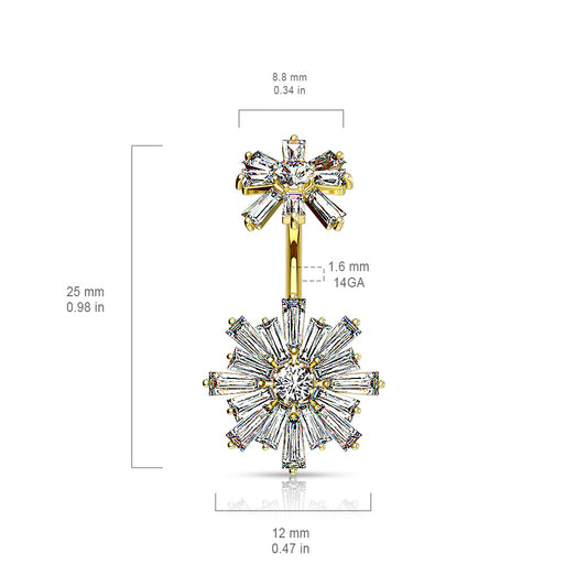 Baguette Fusion Belly Ring with Gold Plating - Fixed (non-dangle) Belly Bar. Navel Rings Australia.