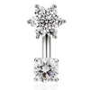 14K White Gold CZ Floweret Topped Belly Ring by Maria Tash