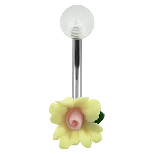 Pretty Pastels Floral Belly Bar - Fixed (non-dangle) Belly Bar. Navel Rings Australia.