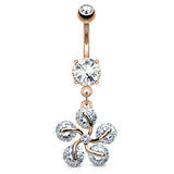 Marazzo Flower Belly Dangle in Rose Gold - Dangling Belly Ring. Navel Rings Australia.