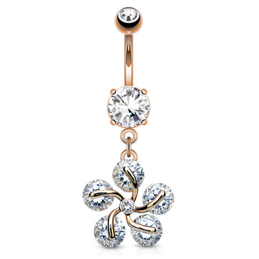 Marazzo Flower Belly Dangle in Rose Gold - Dangling Belly Ring. Navel Rings Australia.