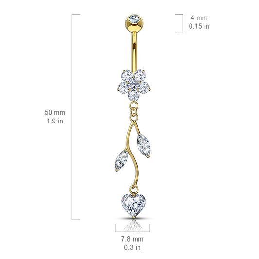Love Vine Belly Ring in 14K Yellow Gold - Dangling Belly Ring. Navel Rings Australia.
