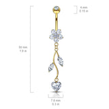 Love Vine Belly Ring in 14K Yellow Gold - Dangling Belly Ring. Navel Rings Australia.