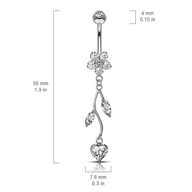 Love Vine Belly Ring in 14K White Gold - Dangling Belly Ring. Navel Rings Australia.