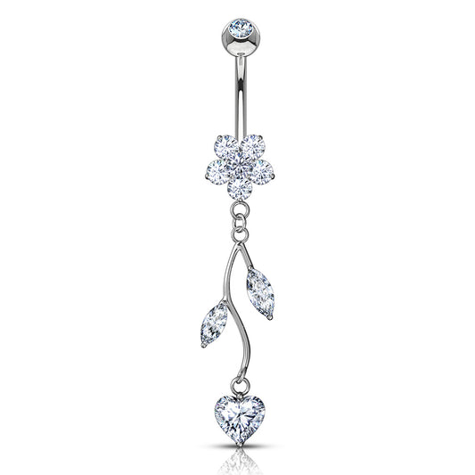 Love Vine Belly Ring in 14K White Gold - Dangling Belly Ring. Navel Rings Australia.