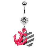 Metallic Anchor Love Charms Belly Bar - Dangling Belly Ring. Navel Rings Australia.