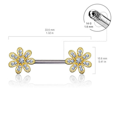 Fusioń Flower Nipple Jewellery with Gold Plating - Nipple Ring. Navel Rings Australia.