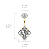 Internally Threaded Square Prong Set Belly Bar with Gold Plating - Fixed (non-dangle) Belly Bar. Navel Rings Australia.