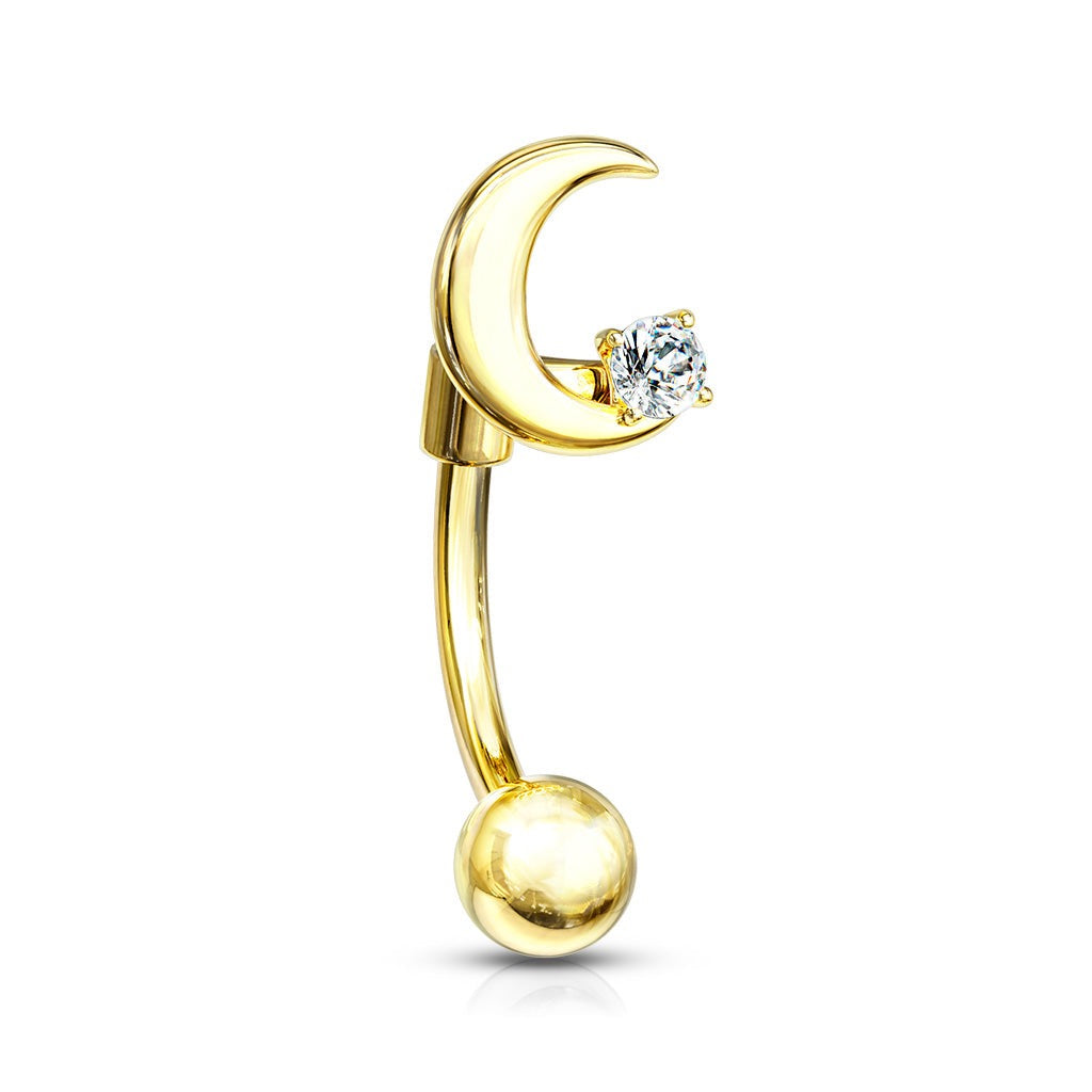 16g Petite Moon Sparkle Reverse Navel Ring with Gold Plating - Reverse Top Down Belly Ring. Navel Rings Australia.
